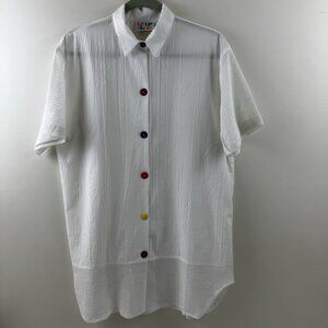 Unique Vintage Women’s Up in Up LA White Button Down Shirt Mesh Medium Large